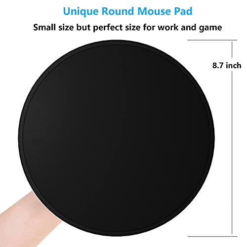 Dapesuom Round Mouse Pad, 8.7 x 8.7 Inch Premium-Textured Washable Non-Slip Rubber Base Cute Small Mouse Mat with Stitched Edge for Women Wireless Computer Laptop Gaming Desk Accessories, Black - Image 5