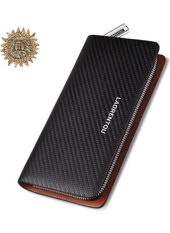 LAORENTOU - Valdone Zippered Genuine Leather Italian Made Toscana Patterned Long Men's Wallet - Card Holder - Image 1