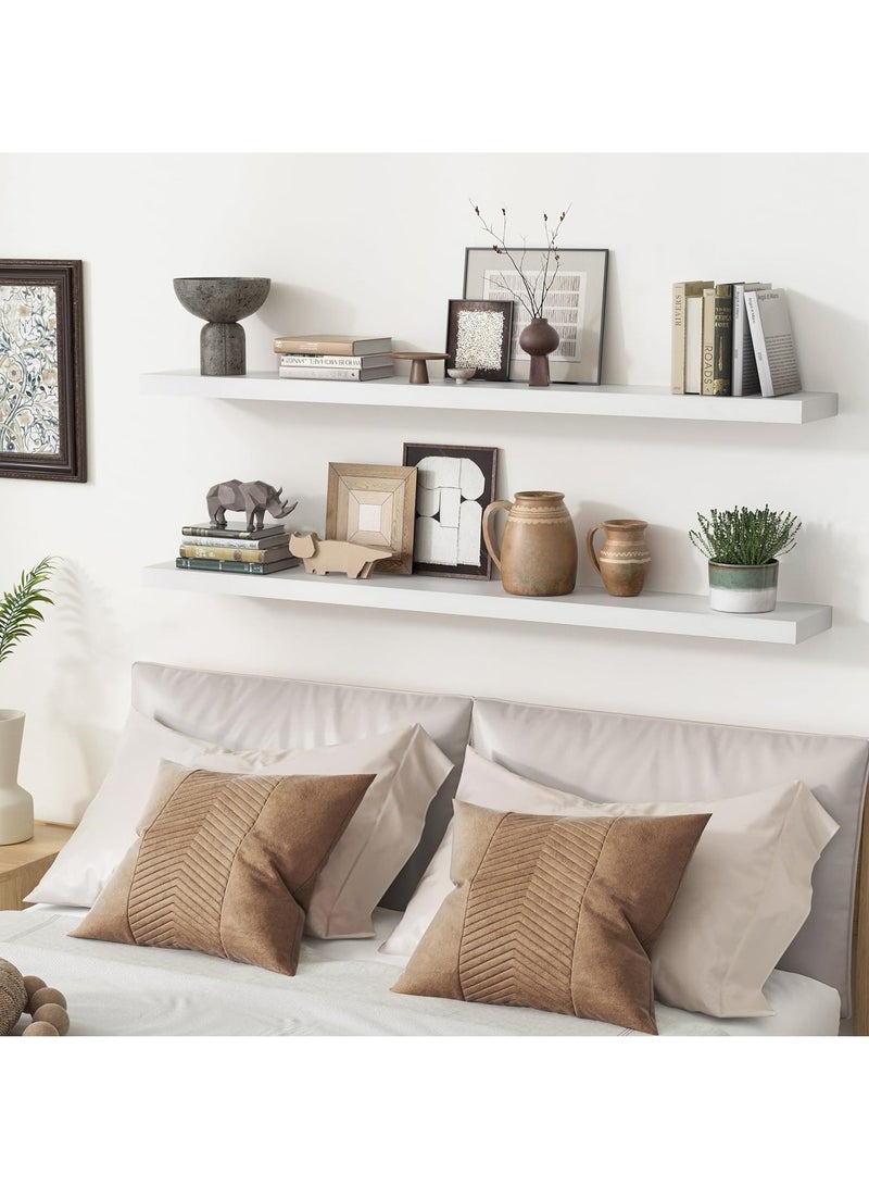 DubaiGallery Floating Shelves Wall Mounted,Wood Wall Floating Storage Shelves,White Wall Shelf Sets,Wall Shelves for Decor and Display,Be Used for Kitchen, Bathroom,Living Room, Bedroom and More  - Image 3