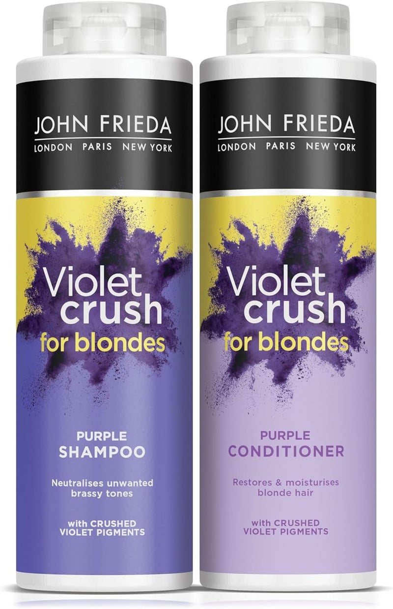 John Frieda Violet Crush Purple Shampoo and Purple Conditioner Bundle 2 x 500 ml Neutralising and Toning Shampoo and Conditioner