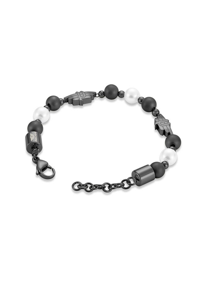 بوليس سوار تعبيري بطلاء رمادي ولآلئ بيضاء ورمادية، شعار  ، تصميم جريء وفاخر - Image 3