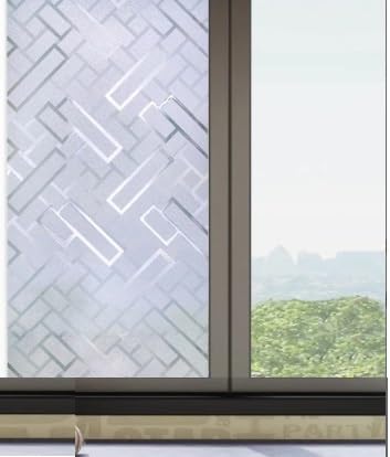 HAPPYMATES Frosted Window Privacy Film Non Adhesive Static Cling Glass Stickers Sun UV Blocking Heat Control Door Covering Decals for Home Office 16 X 48 Inch Brick Frost - Image 1