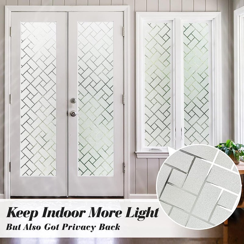 HAPPYMATES Frosted Window Privacy Film Non Adhesive Static Cling Glass Stickers Sun UV Blocking Heat Control Door Covering Decals for Home Office 16 X 48 Inch Brick Frost - Image 2