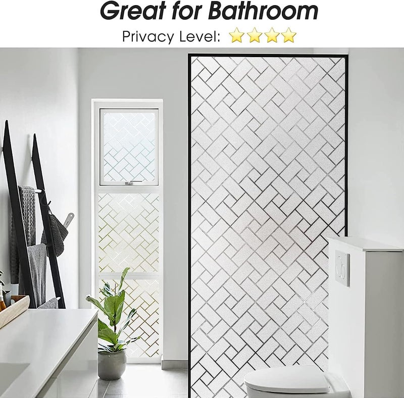 HAPPYMATES Frosted Window Privacy Film Non Adhesive Static Cling Glass Stickers Sun UV Blocking Heat Control Door Covering Decals for Home Office 16 X 48 Inch Brick Frost - Image 4