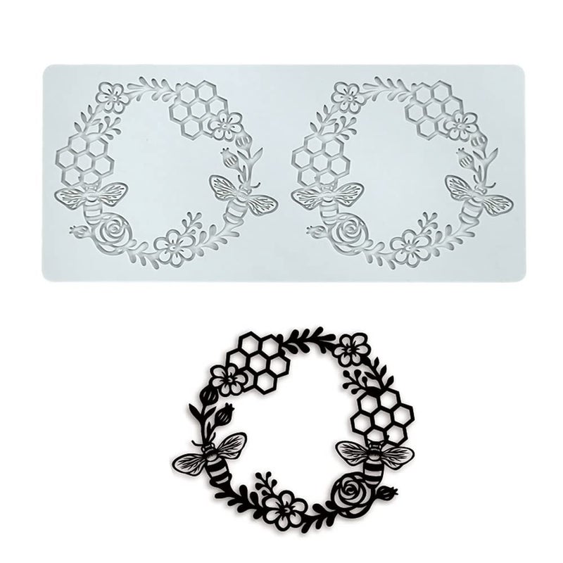 TUKE Silicone Molds 3D Hollow Leaf Chocolate Molds Honeycomb Bee Candy Mold Flower Pattern Fondant Mold Cake Topper Sugar Craft Decoration (L_Bee_10.4 * 4.6 * 0.12inch) - Image 1