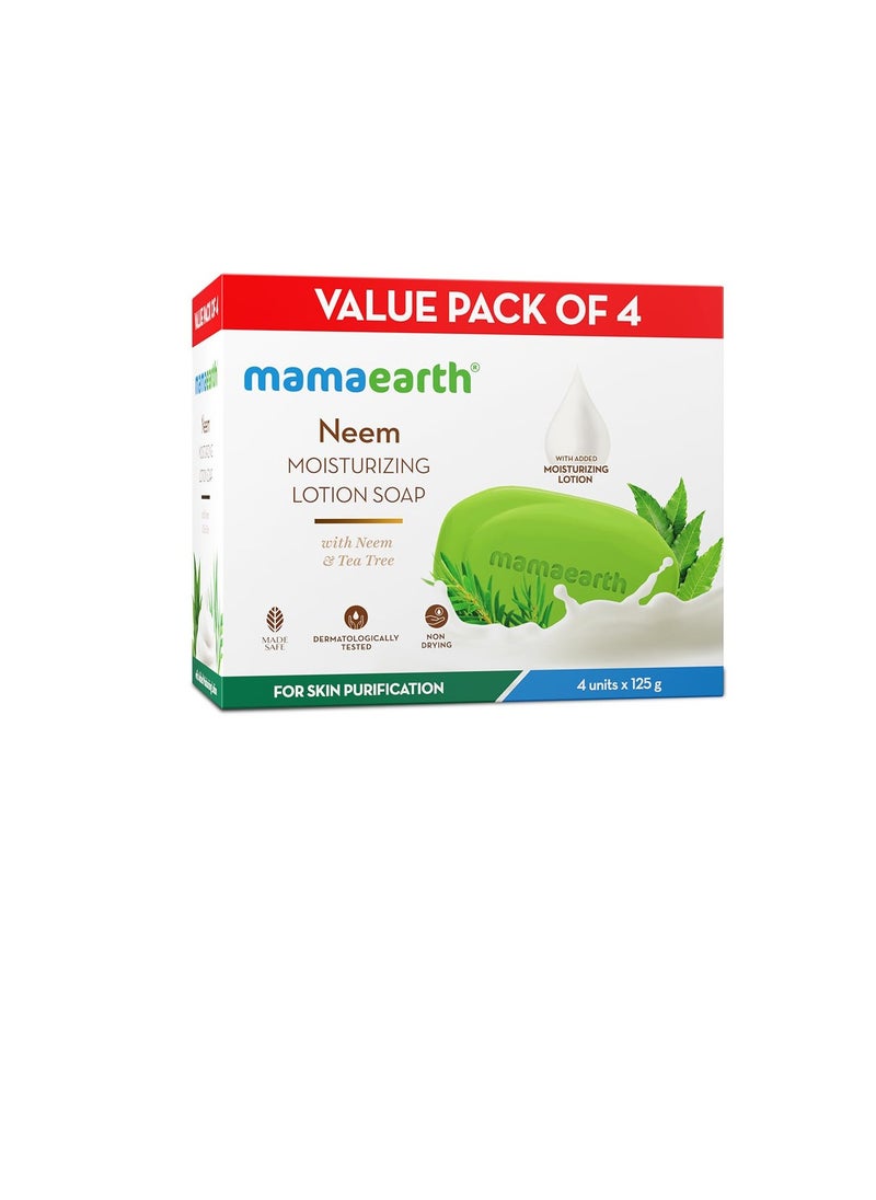 Mamaearth Mamaearth Neem Moisturizing Lotion Soap with Neem and Tea Tree for Skin Purification Value Pack Of 4125 g 4 Units For Skin Protection Soothes Inflammation Deeply Cleanses 76% TFM Grade 1 Soap  - Image 1