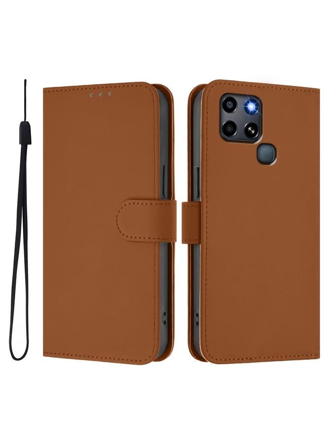 Zaboon Case For Infinix Smart 6 / 6 Plus Skin Feel Solid Color Leather Phone Case with Lanyard - Image 2