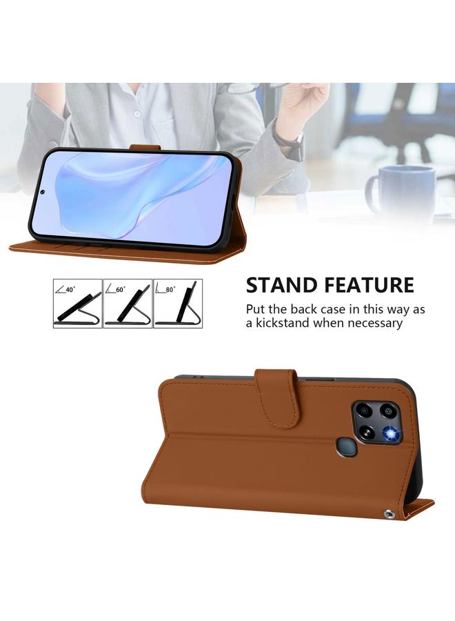 Zaboon Case For Infinix Smart 6 / 6 Plus Skin Feel Solid Color Leather Phone Case with Lanyard - Image 3