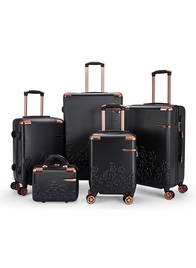 ليمرا طقم شنط سفر مكون من 5 حقائب أمتعة بـ 4 عجلات بتصميم حديث أسود - Image 1