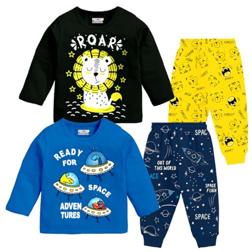 Kuchipoo Baby Boy Regular Fit Cotton Printed T-Shirts and Pyjamas Set (KUC-PSUT-140, 4-5 Years, Multi-Colored) - Image 1