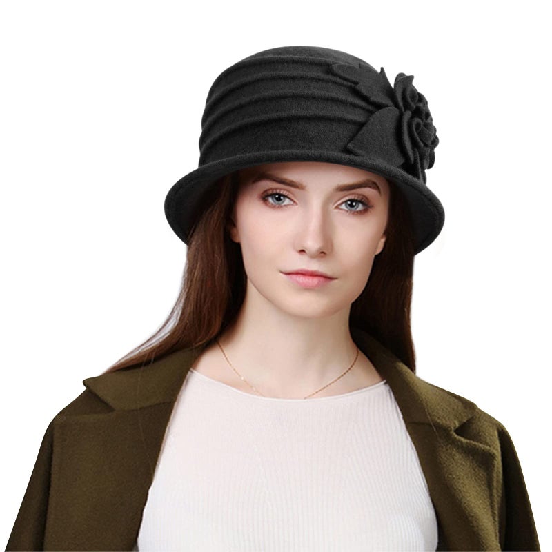 Sumolux Women Beret Hat French Vintage Floral Wool Dress Cloche Classic Winter Hat 1920s - Image 2