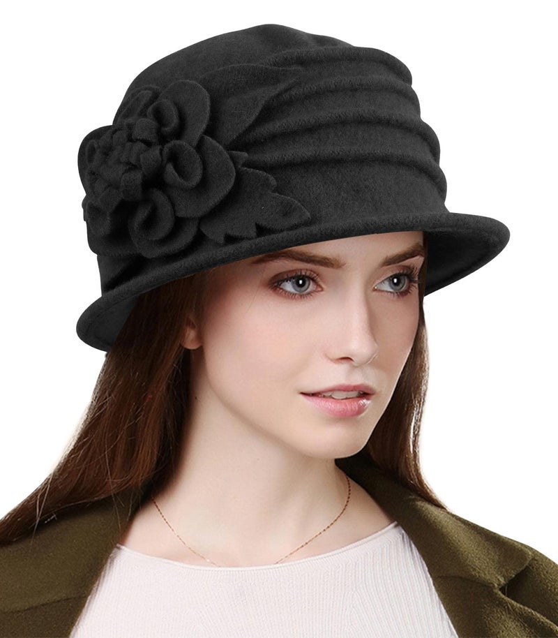 Sumolux Women Beret Hat French Vintage Floral Wool Dress Cloche Classic Winter Hat 1920s - Image 1