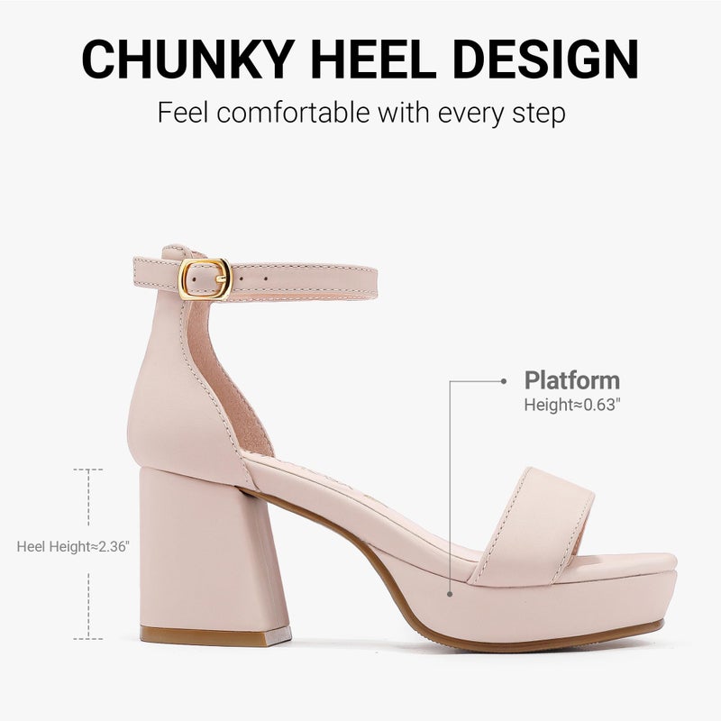 LAURMOSA Girls High Heels for Kids Dress Shoes Flower Girl Shoes for Wedding Party Platform Dress Sandals Open Toe Ankle Strap Nude Chunky Block Heels Big Kids Cute Wedges Pumps Size 2 (L1038NuNude 2) - Image 5