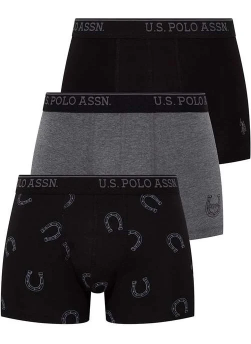 U.S. Polo Assn. BASE. Polo Assn. Men's Anthracite Melange - Black 3-Piece Boxer 80304