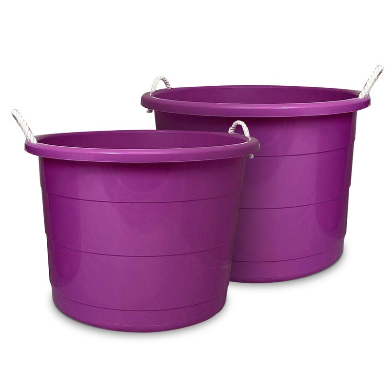 homz HOMZ 2Pack Utility Tub Large Plastic Storage Bucket with Rope Handles 17 Gallon Purple 