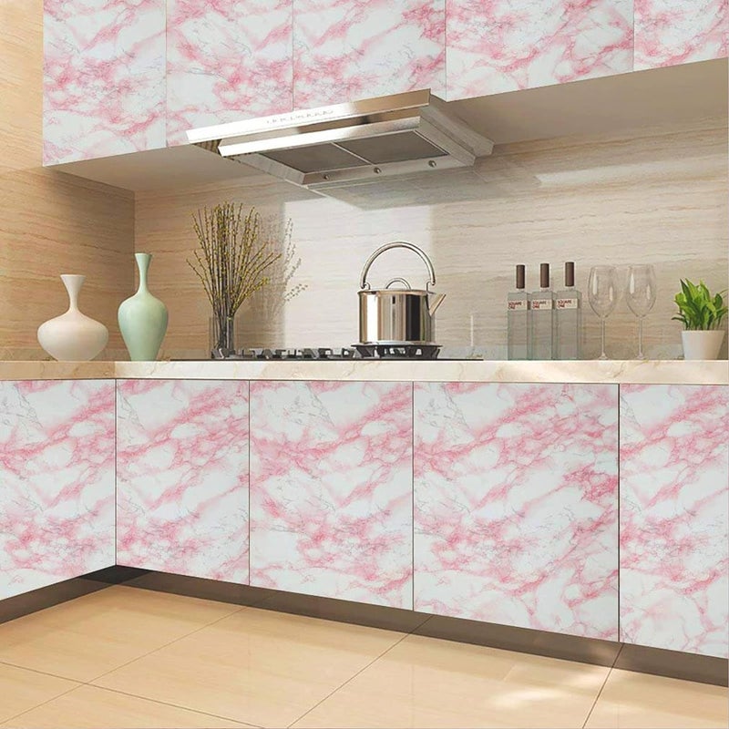 practicalWs 15.7in x 472.4in White/Pink Marble Stick Paper Peel and Stick Countertops Self-Adhesive Vinyl Watertight Wallpaper Great As Cabinets Drawer Shelf Wall Crafts Wall Paper Decorations - Image 5