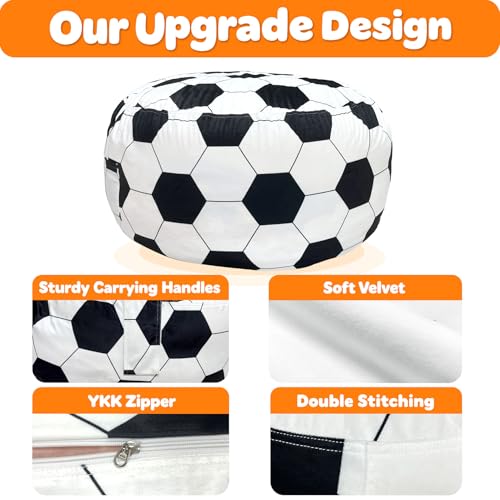 Lukeight Soccer Stuffed Animal Storage Bean Bag Chair Cover - Premium Velvet Organizer with YKK Zipper Holds 60+ Plush Toys, Washable Kids Room Decor (No Filling, Large) - Image 4