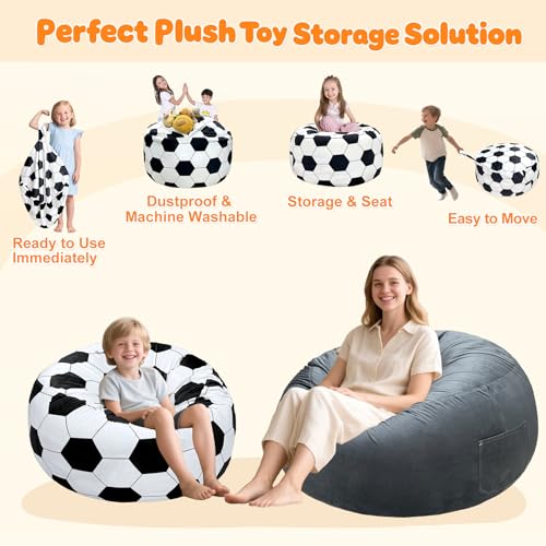 Lukeight Soccer Stuffed Animal Storage Bean Bag Chair Cover - Premium Velvet Organizer with YKK Zipper Holds 60+ Plush Toys, Washable Kids Room Decor (No Filling, Large) - Image 3