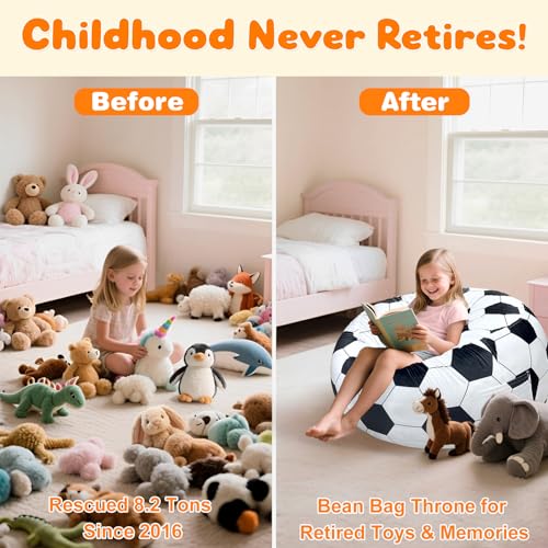 Lukeight Soccer Stuffed Animal Storage Bean Bag Chair Cover - Premium Velvet Organizer with YKK Zipper Holds 60+ Plush Toys, Washable Kids Room Decor (No Filling, Large) - Image 2