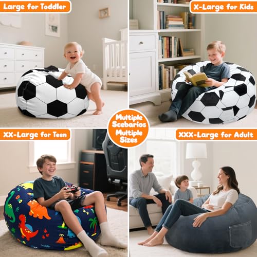 Lukeight Soccer Stuffed Animal Storage Bean Bag Chair Cover - Premium Velvet Organizer with YKK Zipper Holds 60+ Plush Toys, Washable Kids Room Decor (No Filling, Large) - Image 5