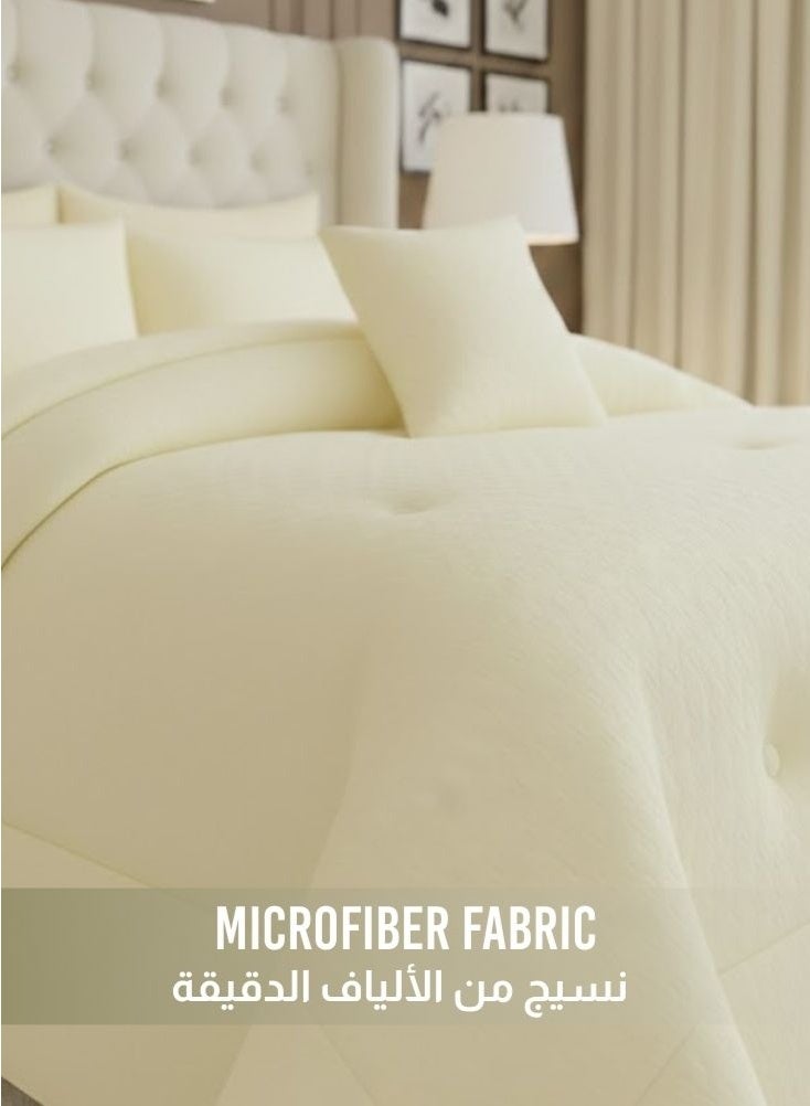 Microfiber Hotel Comforter Set, Fits 200 cm x 200 cm Bed, 7 Pcs King Size with Cozy Filling Best For Winter, Soft Premium Design – Cream Yellow - Image 2