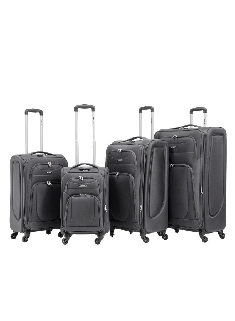 Fabric Luggage Set of 4 Piece Lightweight Suitcase Set of 20", 24", 28", and 32" featuring 360° spinner wheels, a combination lock, an aluminum alloy handle, and a large soft case travel trolley bag design built for all travel needs