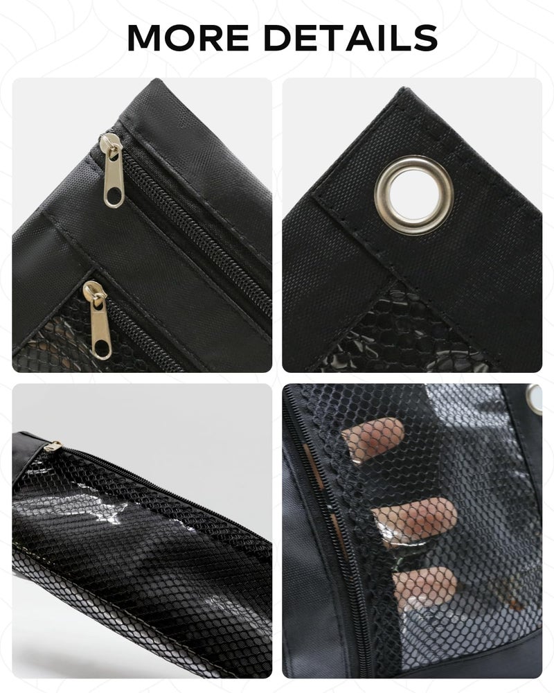 INNOIO 3 Ring Binder Pencil Pouch - School Pencil Case with 2 Zippered Pockets, Clear Mesh Window Pencil Bag, B5 Size, Back to School Gifts (Black) - Image 5