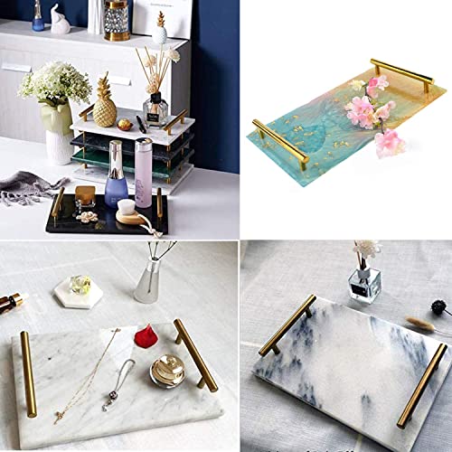 DSHE Silicone Mold Tray Geode 1pcs Agate Platter Molds and 2pcs Gold Handles, Epoxy Resin Casting Molds for Making Faux Agate Tray,Serving Board (molds with 2pcs Handles) - Image 4
