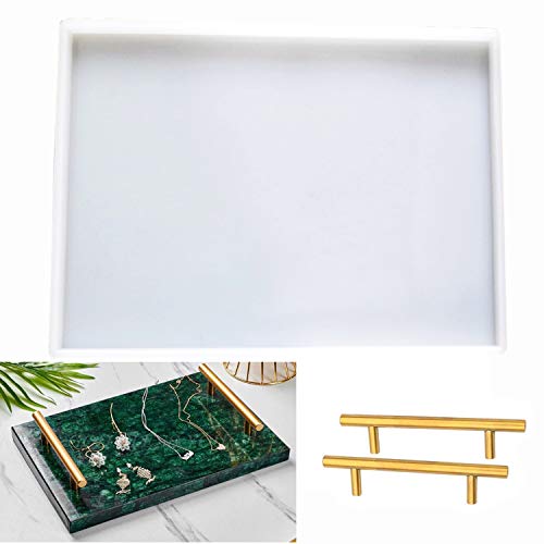 DSHE Silicone Mold Tray Geode 1pcs Agate Platter Molds and 2pcs Gold Handles, Epoxy Resin Casting Molds for Making Faux Agate Tray,Serving Board (molds with 2pcs Handles) - Image 2