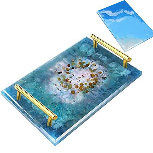DSHE Silicone Mold Tray Geode 1pcs Agate Platter Molds and 2pcs Gold Handles, Epoxy Resin Casting Molds for Making Faux Agate Tray,Serving Board (molds with 2pcs Handles) - Image 5