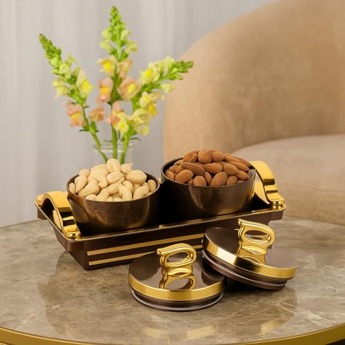 Nabhya Bella Rose 4pc Multipurpose Airtight Dry Fruit Containers Set With Lid & Serving Tray For Plastic Dry Food Storage Box I Gifting Set I (Brown, Pack of 2) - Image 4