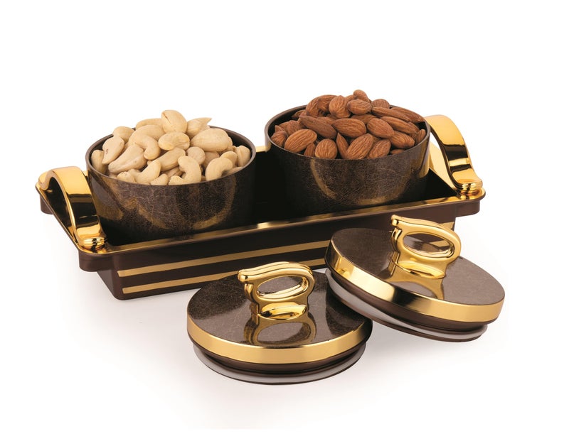 Nabhya Bella Rose 4pc Multipurpose Airtight Dry Fruit Containers Set With Lid & Serving Tray For Plastic Dry Food Storage Box I Gifting Set I (Brown, Pack of 2) - Image 1