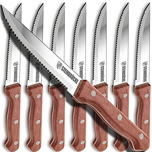 Elemake Steak Knife Set - Steak Knife with Wooden Handle, Knives Set for Kitchen, Serrated Steak Knives Set of 8, Classic Full Tang Design, 5Cr15Mov Stainless Steel Blade - Image 1