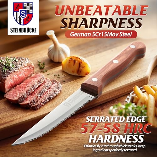 Elemake Steak Knife Set - Steak Knife with Wooden Handle, Knives Set for Kitchen, Serrated Steak Knives Set of 8, Classic Full Tang Design, 5Cr15Mov Stainless Steel Blade - Image 2