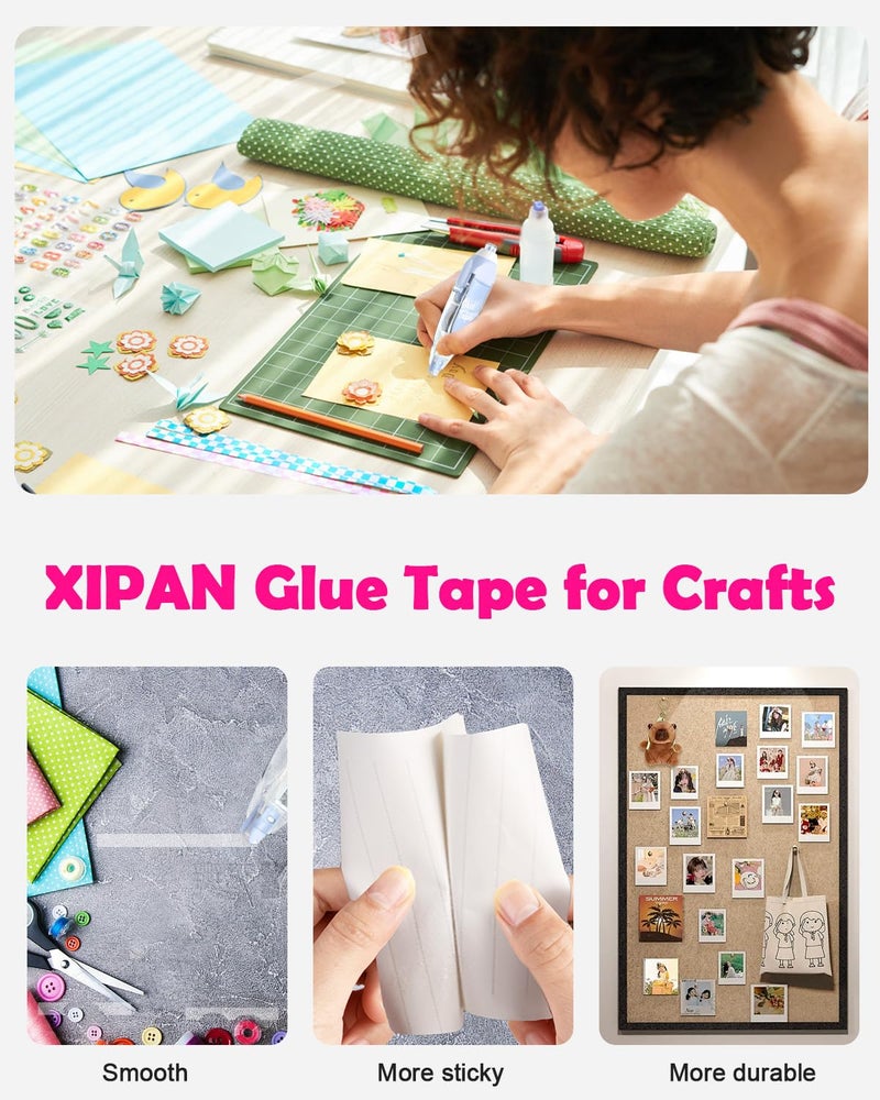 Xipan Retractable Glue Tape for Scrapbooking, 2 Pcs Double Sided Tape Roller for Crafts with 4 Extra Refills,16FT Scrapbook Tape Runner, Tape for Gift Wrapping Art Junk Journal School Office Supplies - Image 5