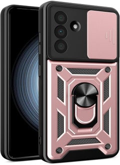 UNBLACK unblack case Compatible with Samsung Galaxy s24 FE, Premium Protection Back Case with Camera Slide Cover Built-in Ring Stand Shockproof Case For samsung s24 fe (Rose Gold) 
