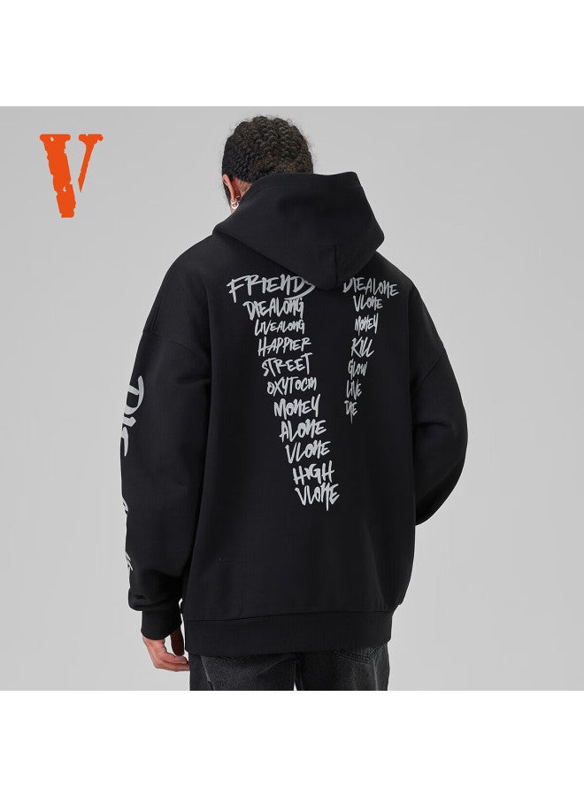 Vlone 3m Letter Graffiti Large Logo Printed Hoodie Vlzh24002 Black L - Image 3
