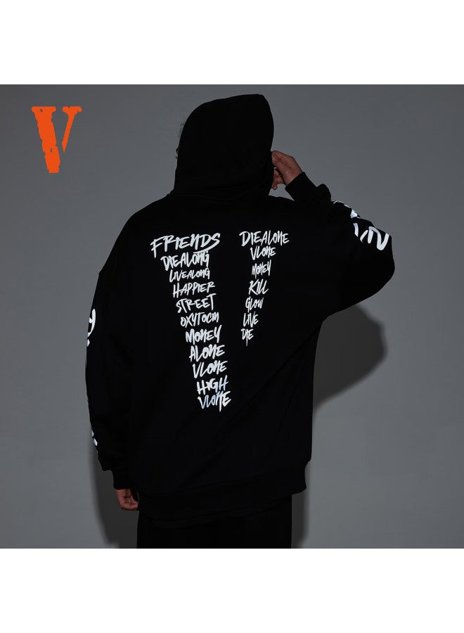 Vlone 3m Letter Graffiti Large Logo Printed Hoodie Vlzh24002 Black L - Image 1