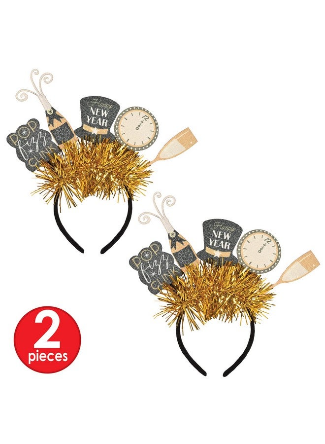 Beistle طقم من 2 قطعة أغطية رأس بوب فيز كلينك رأس سعيد بمناسبة رأس السنة الجديدة، بوببرز رأس للملابس الرأسية باللون الأسود والذهبي والأبيض الفاتح - Image 4