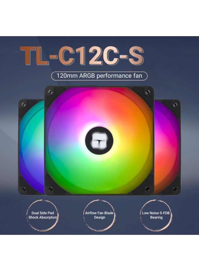 3 Pcs TL-C12C-S CPU Fans - 120mm ARGB Case Cooler Fan, 4pin PWM Silent Computer with S-FDB Bearing Included up to 1550RPM Cooling Fan - Image 3