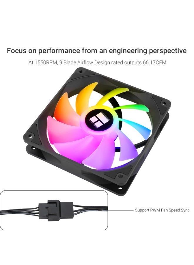 3 Pcs TL-C12C-S CPU Fans - 120mm ARGB Case Cooler Fan, 4pin PWM Silent Computer with S-FDB Bearing Included up to 1550RPM Cooling Fan - Image 5