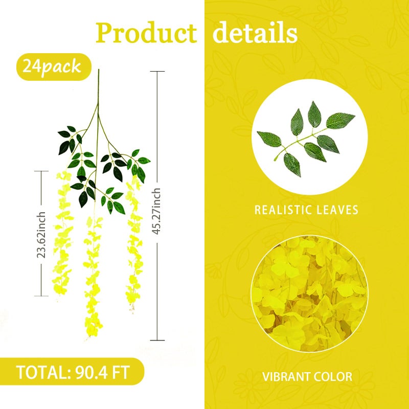 Luerbi Yellow Artificial Wisteria Flower Vines  3.77 Feet Yellow Wisteria Hanging Flowers Garland  24 Pack Fake Yellow Wisteria  Hanging Vines for Photo Backdrop  Trailing Flower  Yard Flower Vines Decor - Image 3