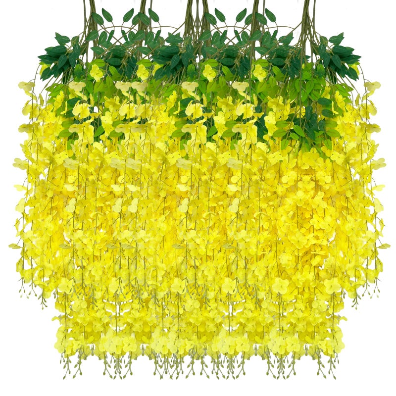 Luerbi Yellow Artificial Wisteria Flower Vines  3.77 Feet Yellow Wisteria Hanging Flowers Garland  24 Pack Fake Yellow Wisteria  Hanging Vines for Photo Backdrop  Trailing Flower  Yard Flower Vines Decor - Image 1