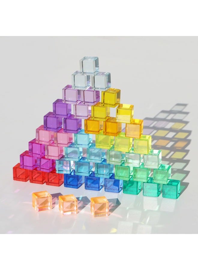 KOAICS Rainbow Crystal Acrylic Cubes Children Learning Color Light Shadow Toy, Stacking Gem Blocks Sensory Building Blocks for Kids(48PCS)… - Image 1