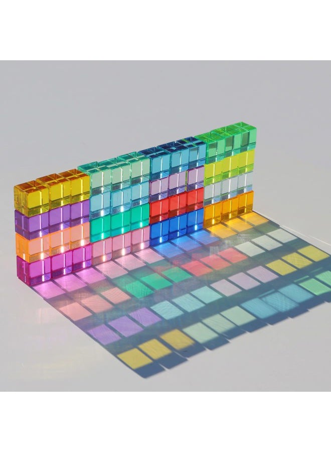 KOAICS Rainbow Crystal Acrylic Cubes Children Learning Color Light Shadow Toy, Stacking Gem Blocks Sensory Building Blocks for Kids(48PCS)… - Image 3