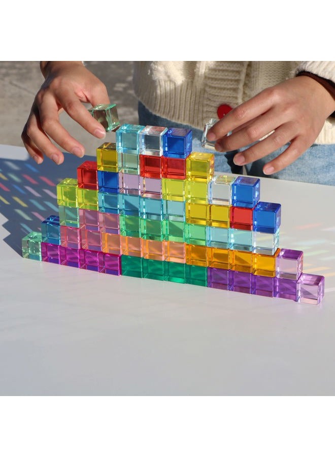 KOAICS Rainbow Crystal Acrylic Cubes Children Learning Color Light Shadow Toy, Stacking Gem Blocks Sensory Building Blocks for Kids(48PCS)… - Image 4