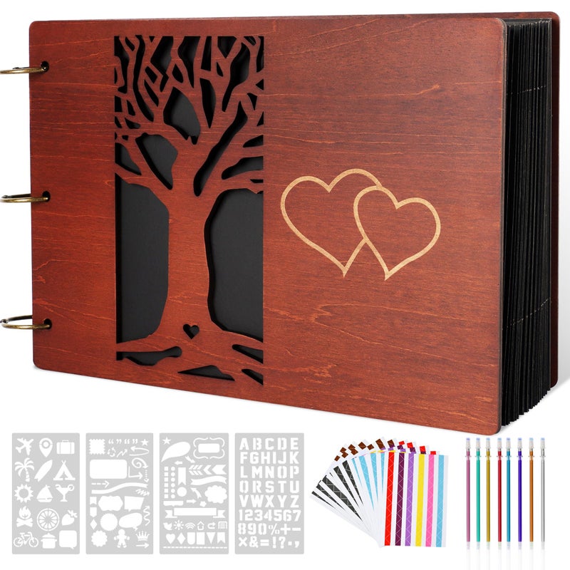 Giiffu Wooden Family Scrapbook Album, DIY Photo Memory Book with Family Tree Design, 100 Pages Personalized Scrapbooking Album, Gift for Motherâ€™s Day, Baby Shower & Family Keepsake - Image 1