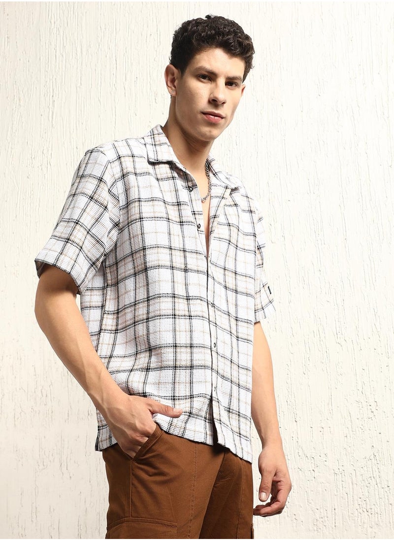 Hubberholme Oversized Multicolor Waffle Shirt for Men, Checked Design  - Image 3