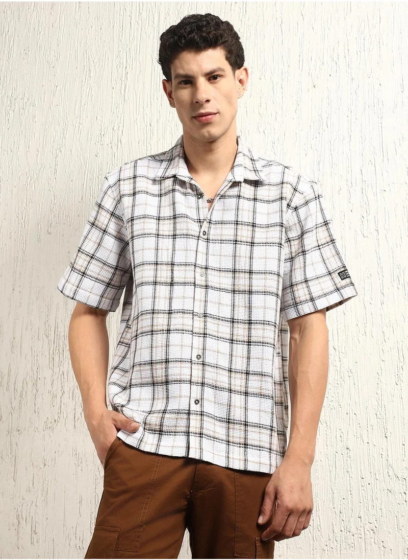 Hubberholme Oversized Multicolor Waffle Shirt for Men, Checked Design