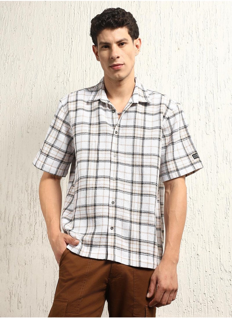 Hubberholme Oversized Multicolor Waffle Shirt for Men, Checked Design  - Image 2